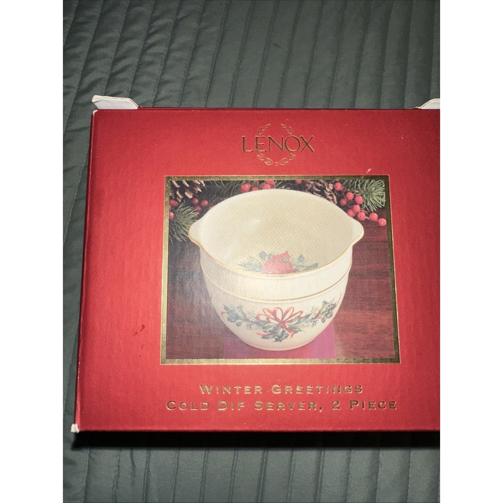 RARE Lenox Christmas 2 Piece Holiday Holly Berries Cold Dip Servers NEW IN BOX!